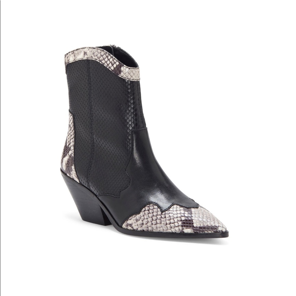 Vince Camuto Jaidin Snake Embossed Western Boot | Size 6.5 | Black/Black Leather